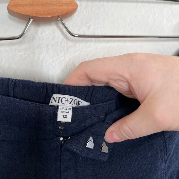 Nic+Zoe Womens Navy Blue Organic Linen Rumba Park Wide-Leg Crop Pant 12 - Picture 3 of 15